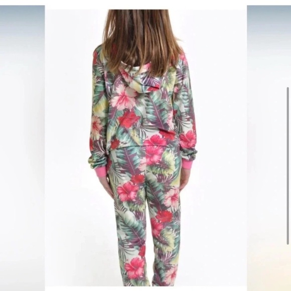 Sol Angeles Floral Print Kids Tracksuit Velour Pullover Hoodie and pants size 10 - Picture 3 of 6